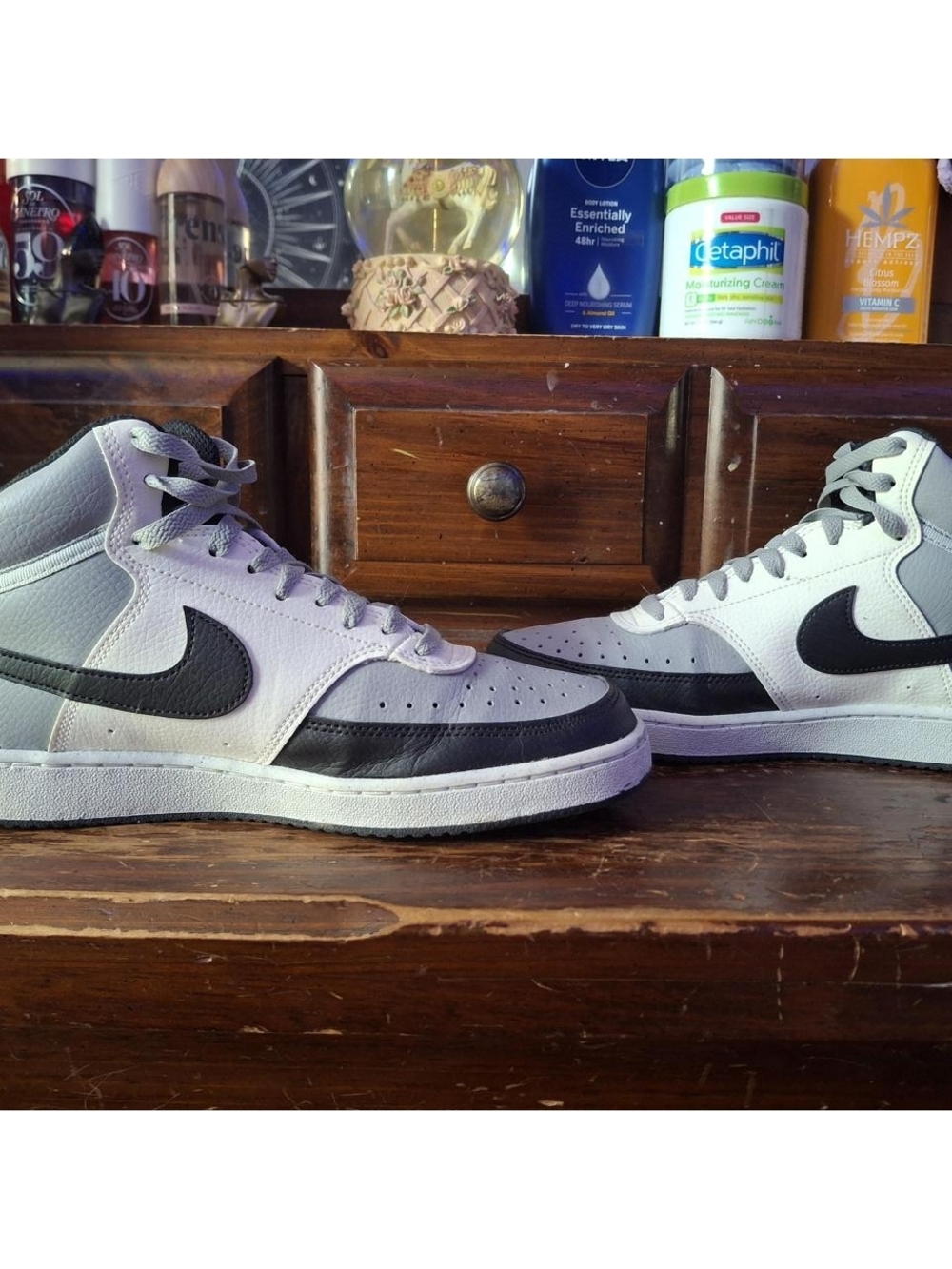 Nike Men’s High-Top Sneakers in White and Black Leather